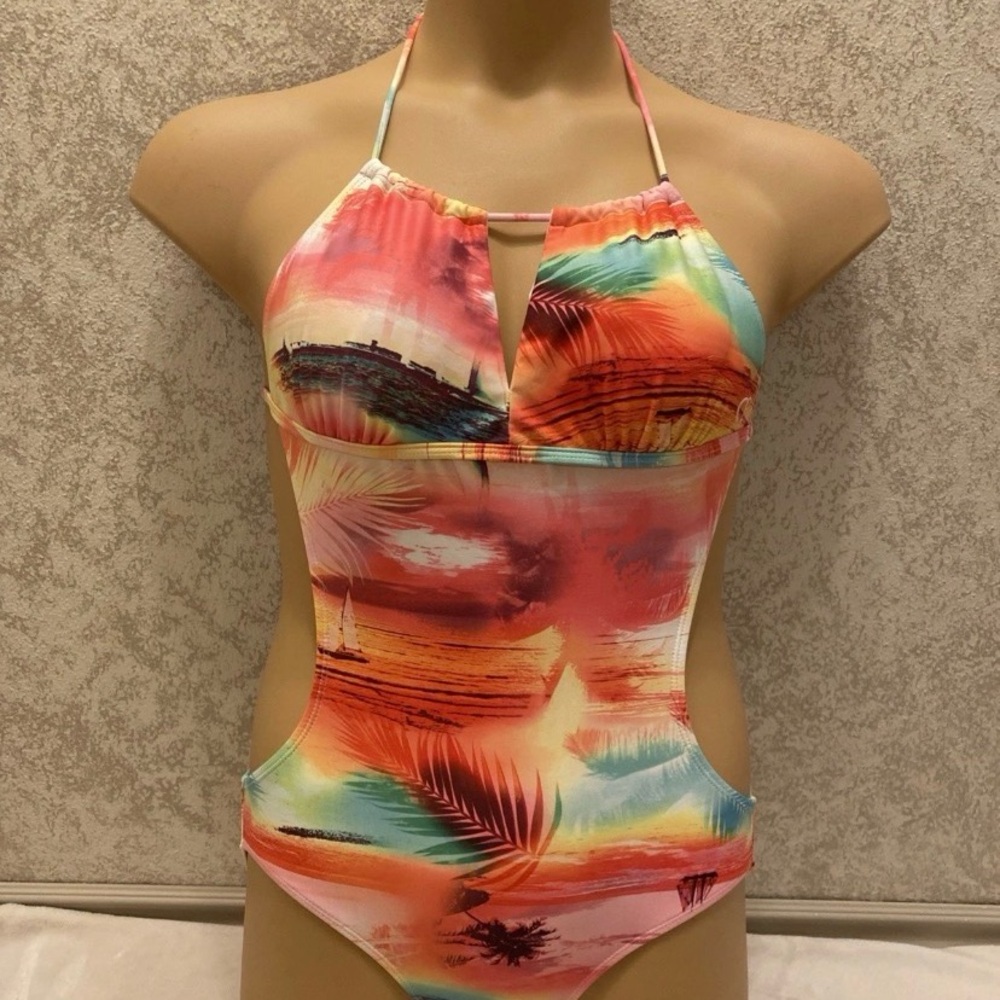OP Multicolored Sunset Halter One-Piece